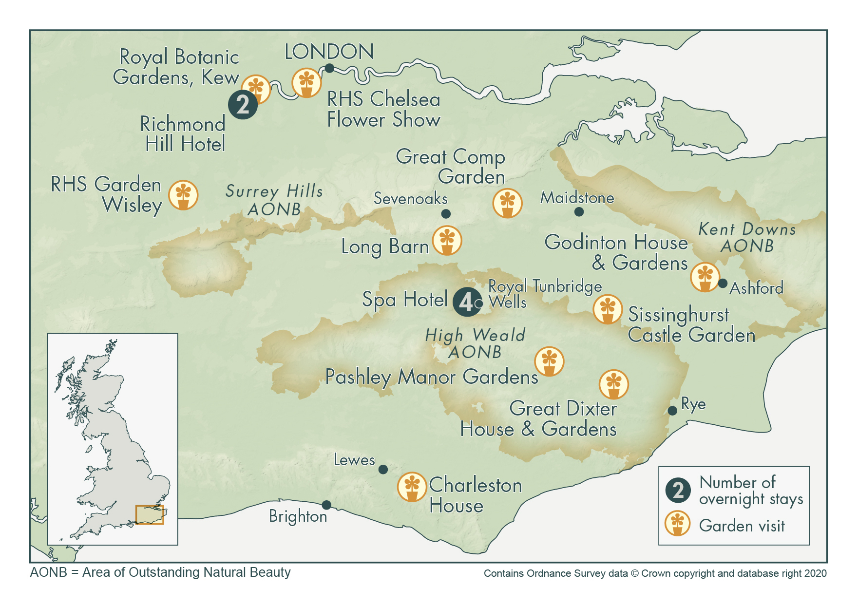 Cheslea Flower Show and the Gardens of Kent Map