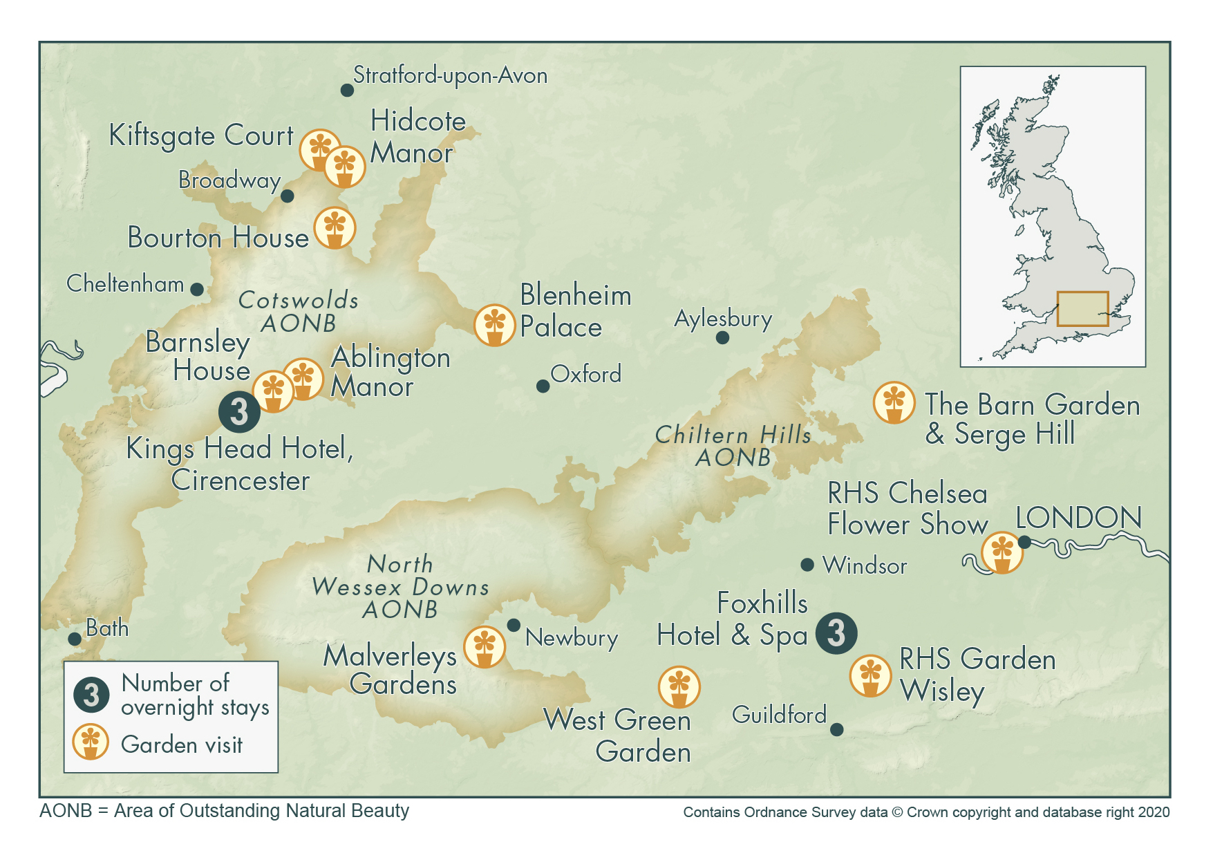 Cotswolds Highlights and Chelsea Map